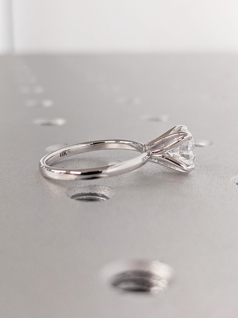 Lab Grown Diamond Engagement Ring, Dainty 18k White Gold Solitaire Ring, Unique Lab Diamond Ring, Round Diamond Ring, Simple Rings for Women