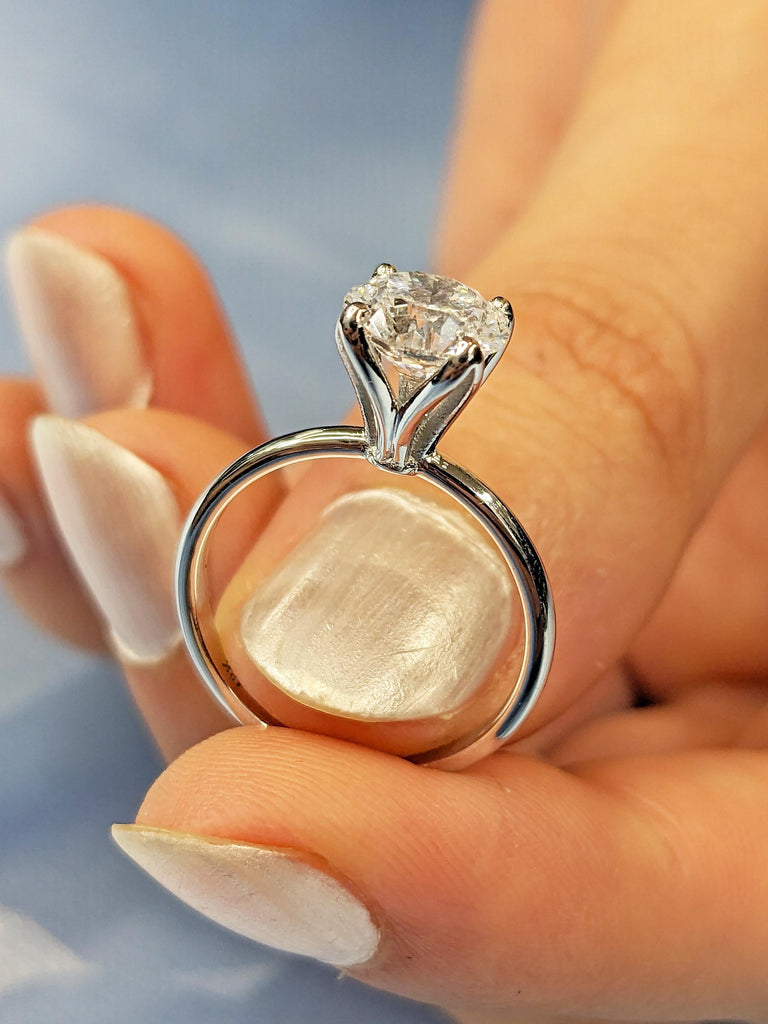 Lab Grown Diamond Engagement Ring, Dainty 18k White Gold Solitaire Ring, Unique Lab Diamond Ring, Round Diamond Ring, Simple Rings for Women