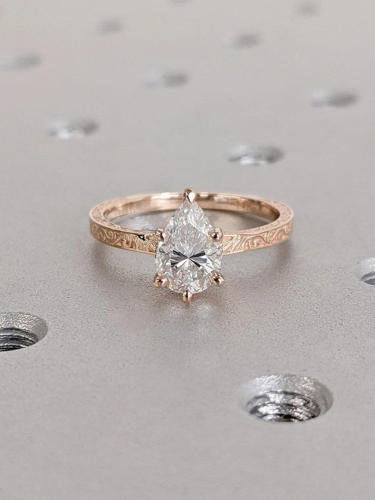 Art Deco Promise Anniversary Ring for Her | Handmade Wedding Jewelry | Woman Bridal Ring | Rose Gold Diamond Engagement Ring