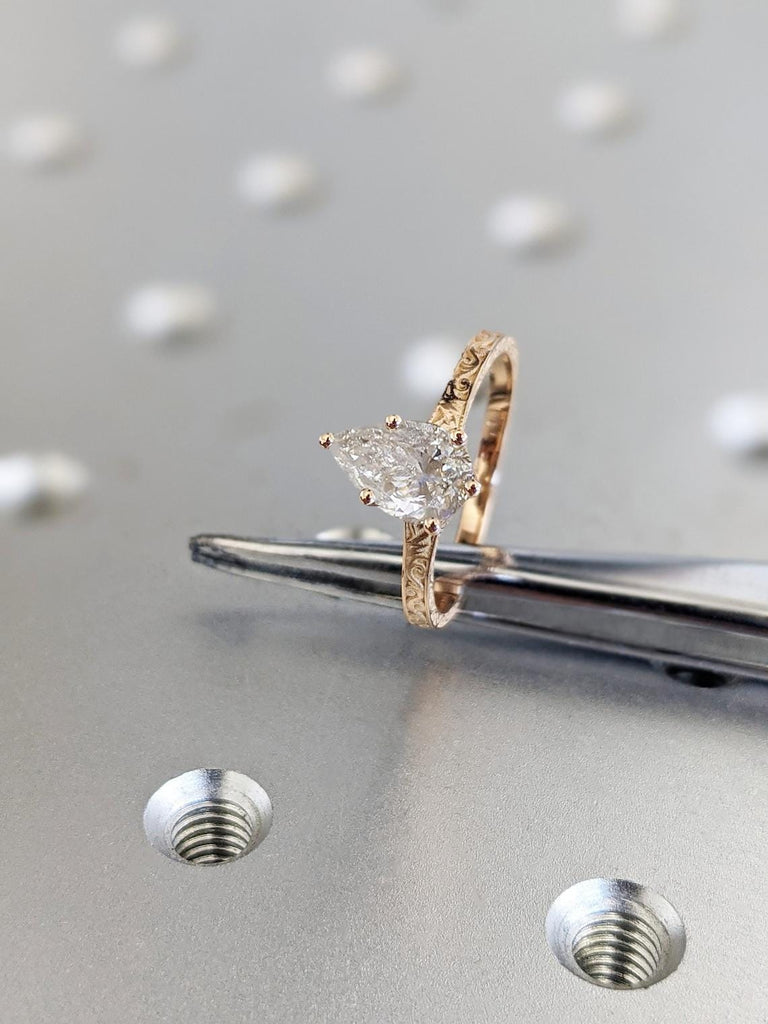 1ct Engagement Ring 14k 18k Rose Gold | Pear cut Ring | Moissanite Engagement Ring | Promise Anniversary Ring Gift for Her