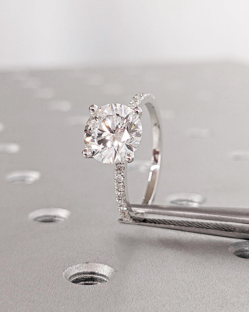 2 Carat Solid Gold Lab Diamond Engagement Ring, Round Lab Grown Diamond Engagement Ring, Wedding Ring, Stack Ring, Promise Ring, White Gold