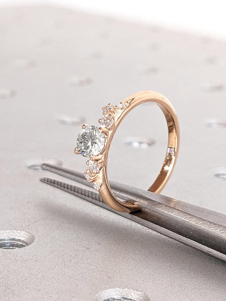Natural Diamond Cluster Ring | Round Engagement Ring | Simple White Diamond Ring | 18k Rose Gold Snowdrift Lab Grown Diamond Ring