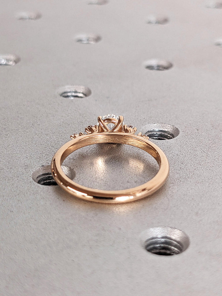 Real Solid Gold Thin Engagement Ring | VVS Moissanite and Diamond Ring Wedding Anniversary Gift for Wife | Unique Proposal Ring Rose Gold