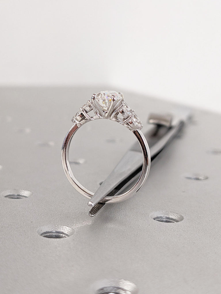14k Gold Nature Inspired Engagement Ring, Dainty Oval Moissanite Ring, Moissanite and Diamond Cluster Ring, Unique Flower Ring, Bridal Gift