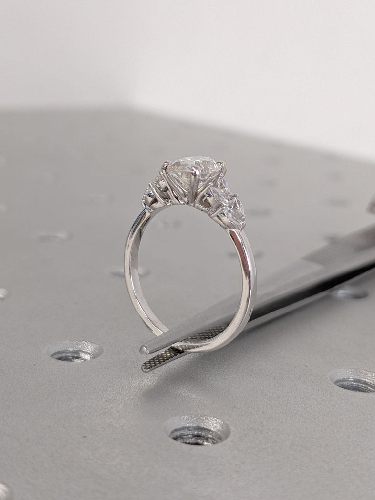 Lab Grown Diamond Ring, 14k Gold Nature Inspired Engagement Ring, Art Deco Lab Diamond Ring, Gold Statement Ring, Marquise Cut Flower Ring