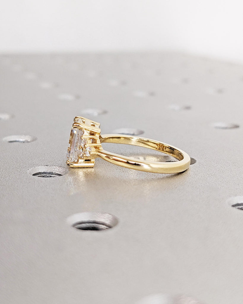 Lab Grown Diamond Engagement Ring, Emerald Cut Ring, Unique Lab Diamond Ring, 18k Solid Gold Ring, Gift for Wife, Vintage Anniversary Ring