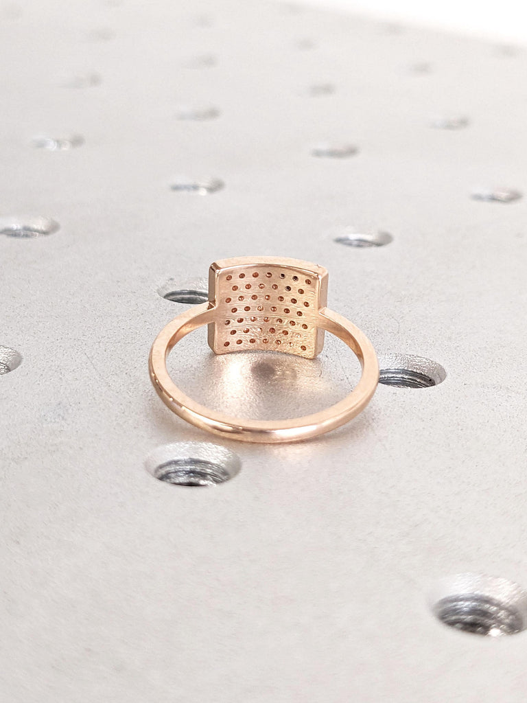 Square Diamond Paved Dainty Signet Ring | Rose Gold Minimalist Pinky Ring for Women | Dainty Square Diamond Ring | 14k Pinky Signet Ring