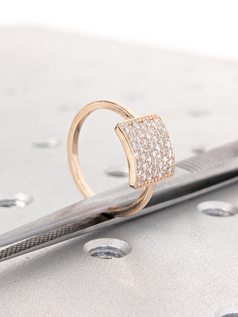 Moissanite Cluster Pinky Ring | 14k 18k Rose Gold Signet Ring | Gold Rings for Women