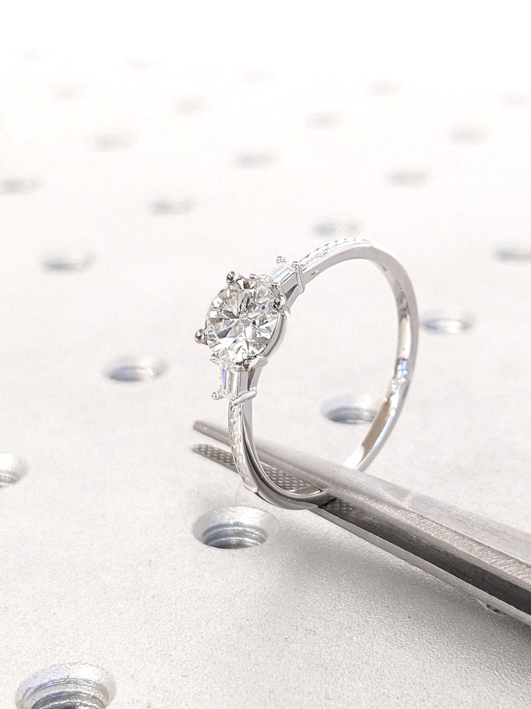 Colorless Moissanite Vintage Engagement Ring | Round Engagement Ring | 14K 18K Gold Unique Promise Ring For Her | Handmade Ring