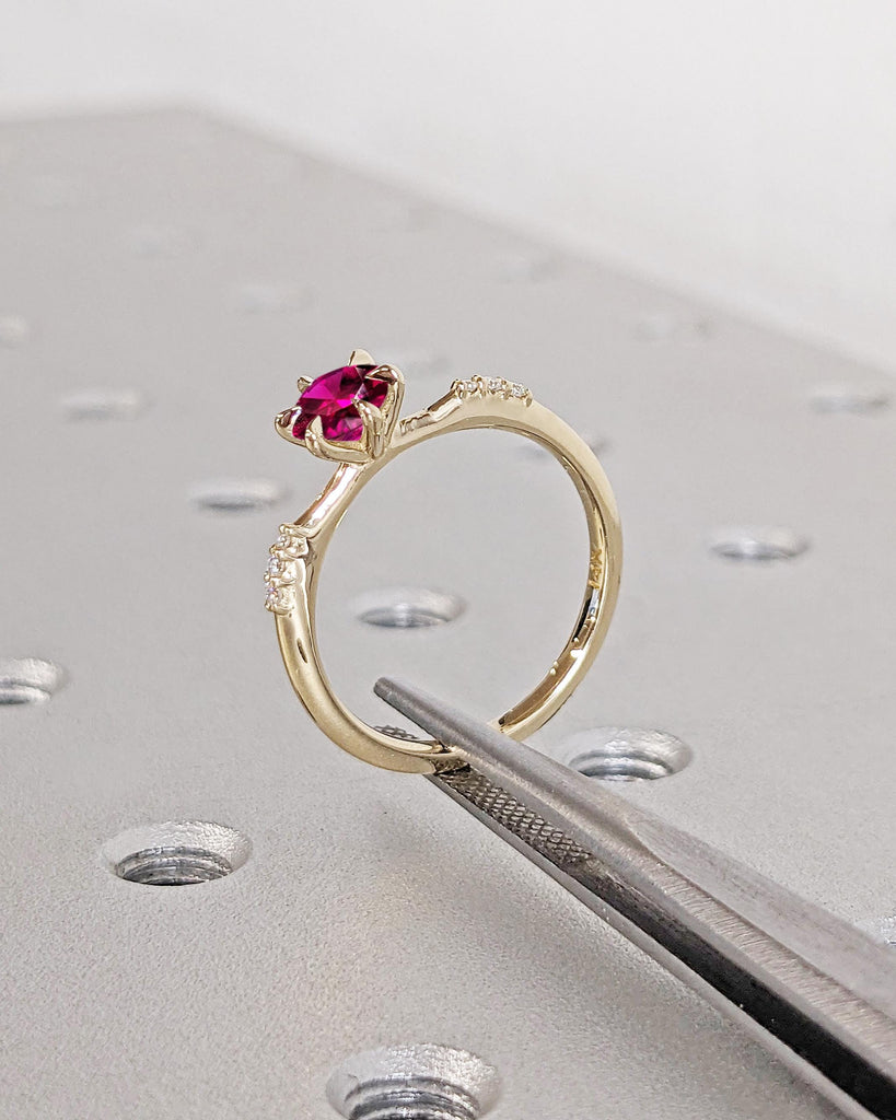 14K Solid Gold Tiny Round Ruby Ring | Lab Ruby Ring | Dainty Engagement Ring | Minimalist Wedding Ring for Women | Tiny Ring | Delicate Ring
