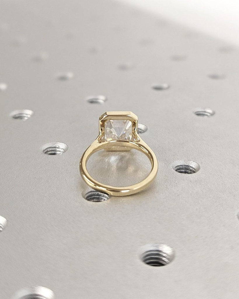 3ct Emerald Cut Lab Grown Diamond Solitaire Ring | 14K Yellow Gold Engagement Ring Bezel Setting | Statement Ring, Gift For Her, Minimalist