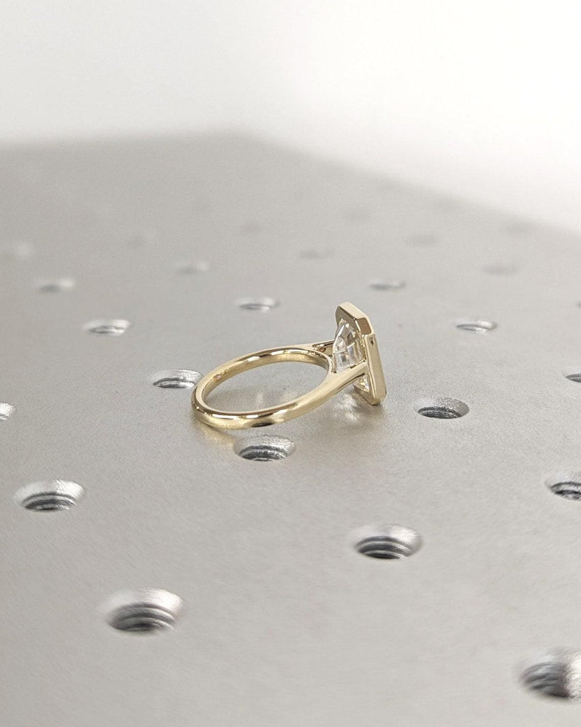 3ct Emerald Cut Lab Grown Diamond Solitaire Ring | 14K Yellow Gold Engagement Ring Bezel Setting | Statement Ring, Gift For Her, Minimalist