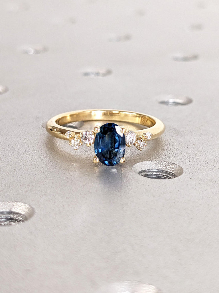 18k Yellow Gold Rings for Women | Gold Engagement Ring | 1ct Oval cut Lab Sapphire | Blue Sapphire Ring September Birthstone Birthday Gift
