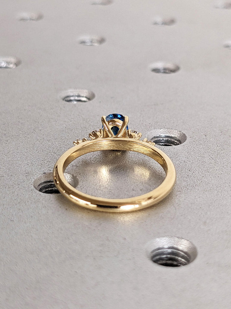 Blue Sapphire and Diamond Ring | Promise Ring For Her | 1CT, 1.5ct Oval Sapphire Engagement Ring for Women | Snowdrift Diamond Cluster Ring