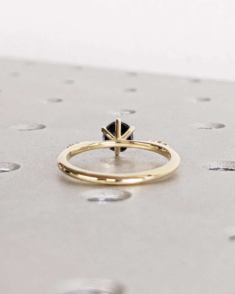 Salt and Pepper Diamond Dainty Ring | Solid Gold Thin Solitaire Ring | Small Engagement Ring | Tapered Band Ring | Minimalist Promise Rings