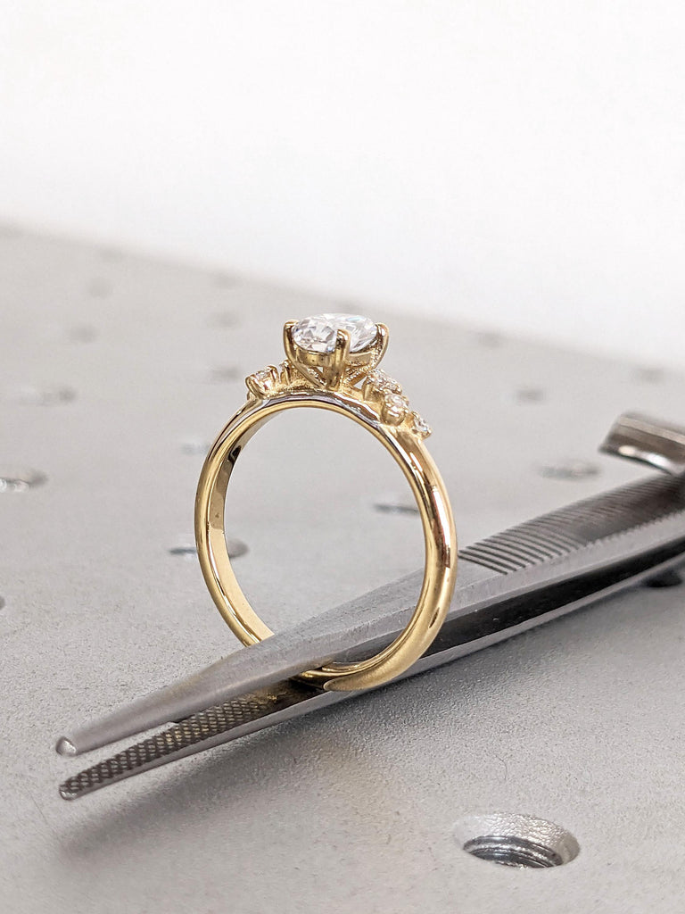 VVS Moissanite Cluster Oval Engagement Ring | 14k 18k Yellow Gold Rings for Women | Natural Diamond Snowdrift Ring | Handmade Bridal Jewelry