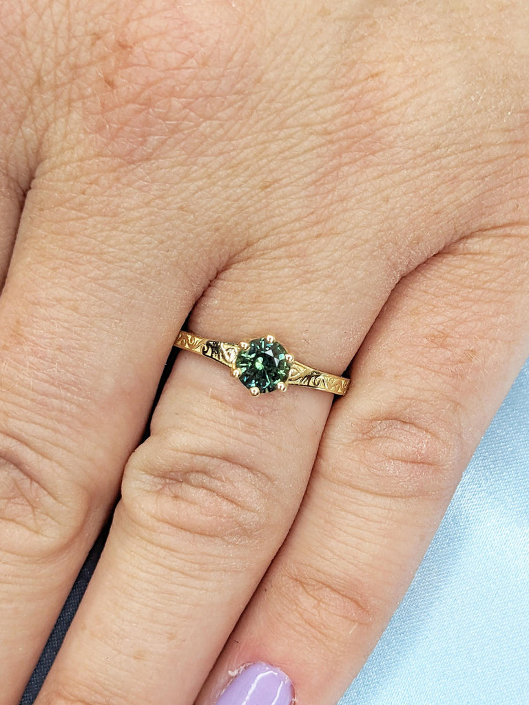 One of a Kind Montana Sapphire Ring, Filigree 14k Solid Gold Ring, Teal Sapphire Engagement Ring, Solitaire Wedding Ring, Personalized Ring