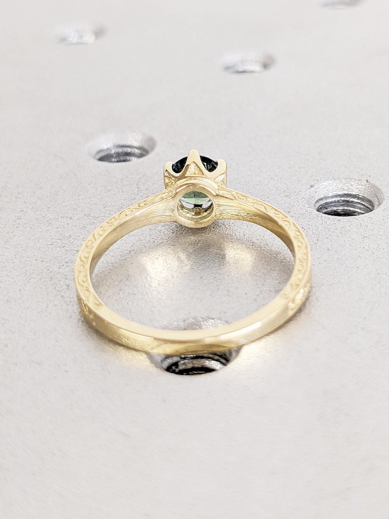 One of a Kind Montana Sapphire Ring, Filigree 14k Solid Gold Ring, Teal Sapphire Engagement Ring, Solitaire Wedding Ring, Personalized Ring
