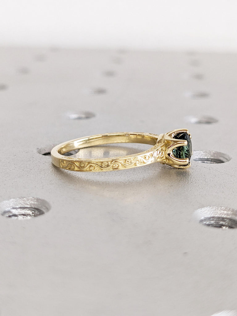 One of a Kind Montana Sapphire Ring, Filigree 14k Solid Gold Ring, Teal Sapphire Engagement Ring, Solitaire Wedding Ring, Personalized Ring