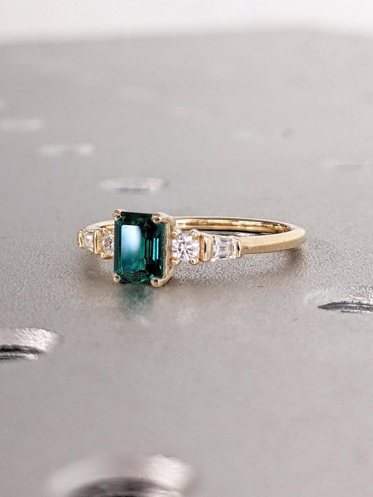 Emerald and Diamond Engagement Ring | 0.5-3 CT Emerald cut Lab Emerald Wedding Anniversary Ring | May Birthstone Birthday Gift for Her Mom