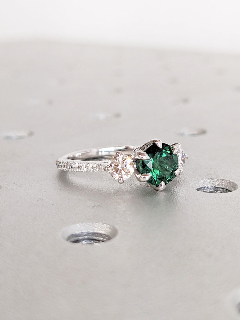 Art Deco Tourmaline Ring, 14k White Gold Engagement Ring, Green Tourmaline Half Eternity Ring, Vintage Promise Ring for Her, Gift for Wife