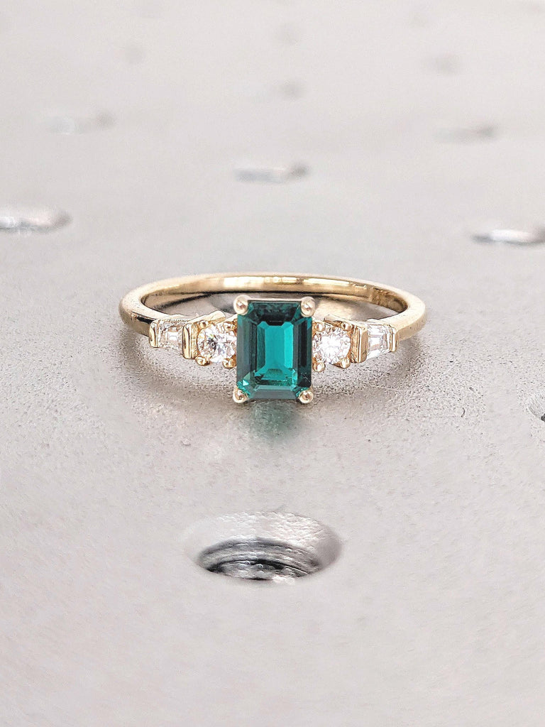 Emerald Engagement Ring , 0.5 CT Emerald cut Lab Emerald Wedding Anniversary Ring , May Birthstone Ring Birthday Gift for Her Wife Mom Sister