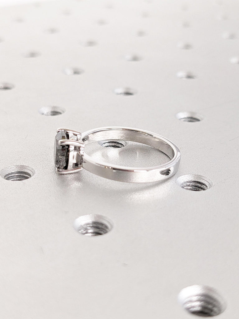 Cushion Cut Salt and Pepper Diamond Ring, 14k Gold Engagement Ring, Unique Minimalist Ring, Anniversary Ring for Women, Promise Ring for Her