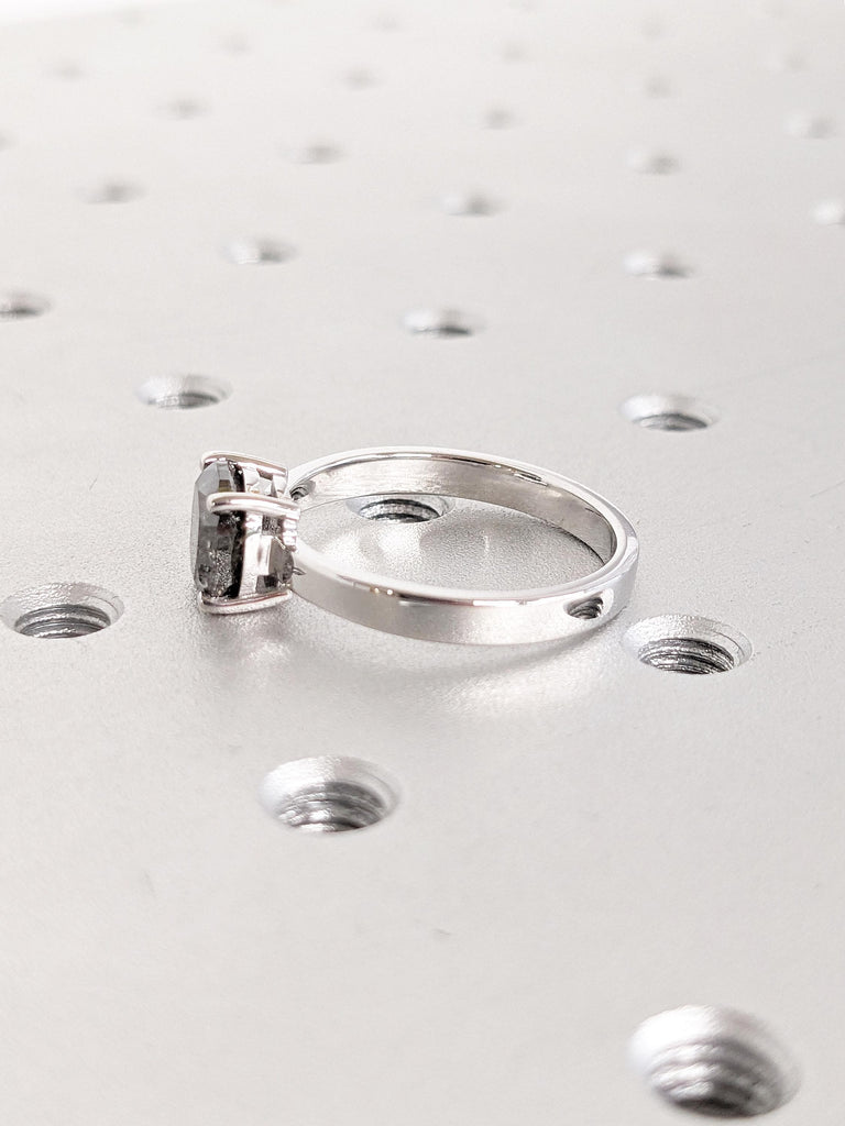 Salt and Pepper Diamond Ring, 14k White Gold Ring, Cushion Cut Engagement Ring, Vintage Diamond Ring, Solitaire Ring, Birthday Gift for Wife