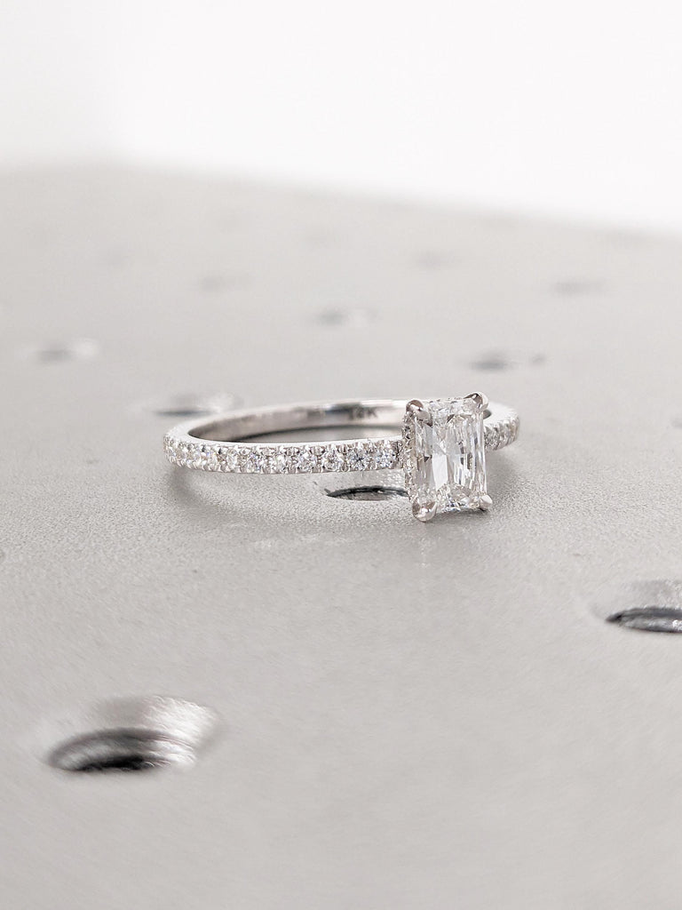 Lab Grown Diamond Ring, Radiant Cut Engagement Ring, Dainty White Gold Ring, Diamond Eternity Ring, Hidden Halo Lab Diamond Ring for Women