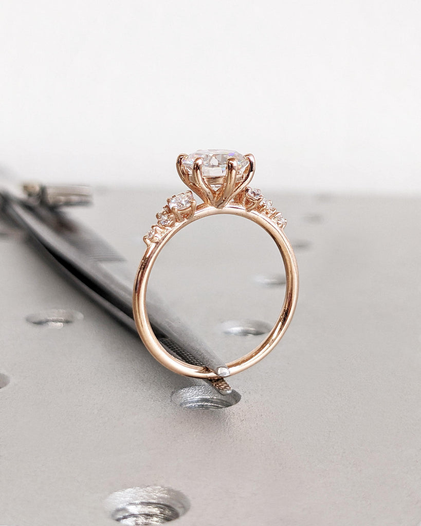 14K Rose Gold Round CVD Lab Grown Diamond Cluster Women Engagement Ring | Unique Snowdrift Art Deco Promise Ring | Personalized Jewelry Gift