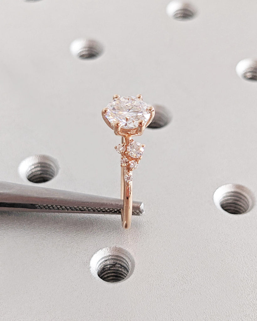 14K Rose Gold Round CVD Lab Grown Diamond Cluster Women Engagement Ring | Unique Snowdrift Art Deco Promise Ring | Personalized Jewelry Gift