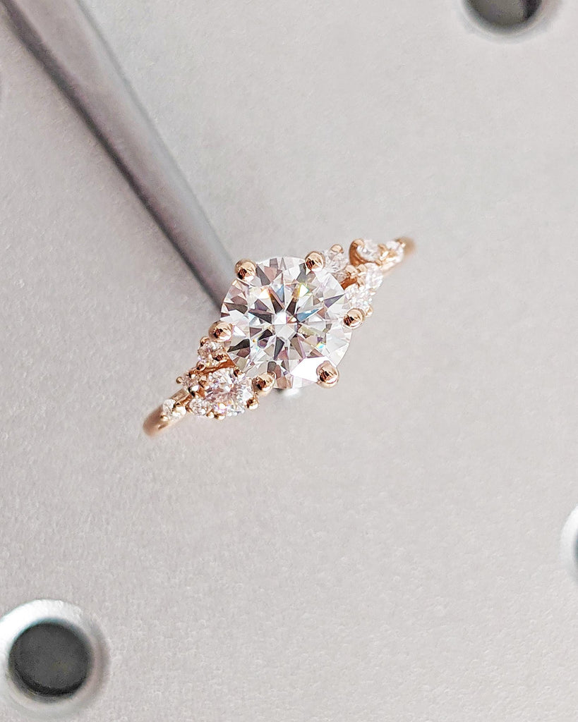 14K Rose Gold Round CVD Lab Grown Diamond Cluster Women Engagement Ring | Unique Snowdrift Art Deco Promise Ring | Personalized Jewelry Gift