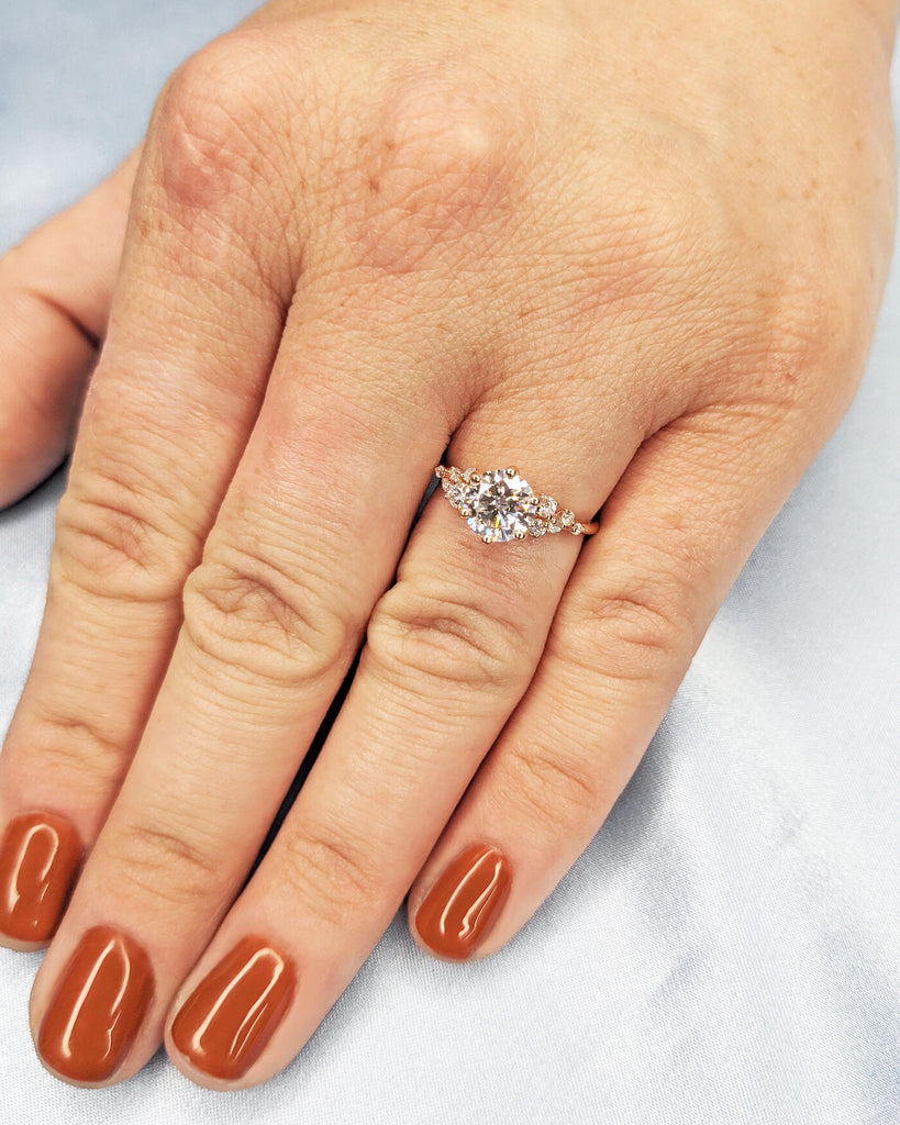 14K Rose Gold Round CVD Lab Grown Diamond Cluster Women Engagement Ring | Unique Snowdrift Art Deco Promise Ring | Personalized Jewelry Gift