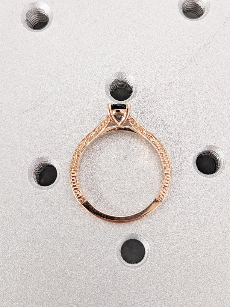 Filigree 14k Rose Gold Ring, Round Teal Sapphire Ring, Milgrain Engagement Ring, Solitaire Rings for Women, Unique Blue Green Sapphire Ring