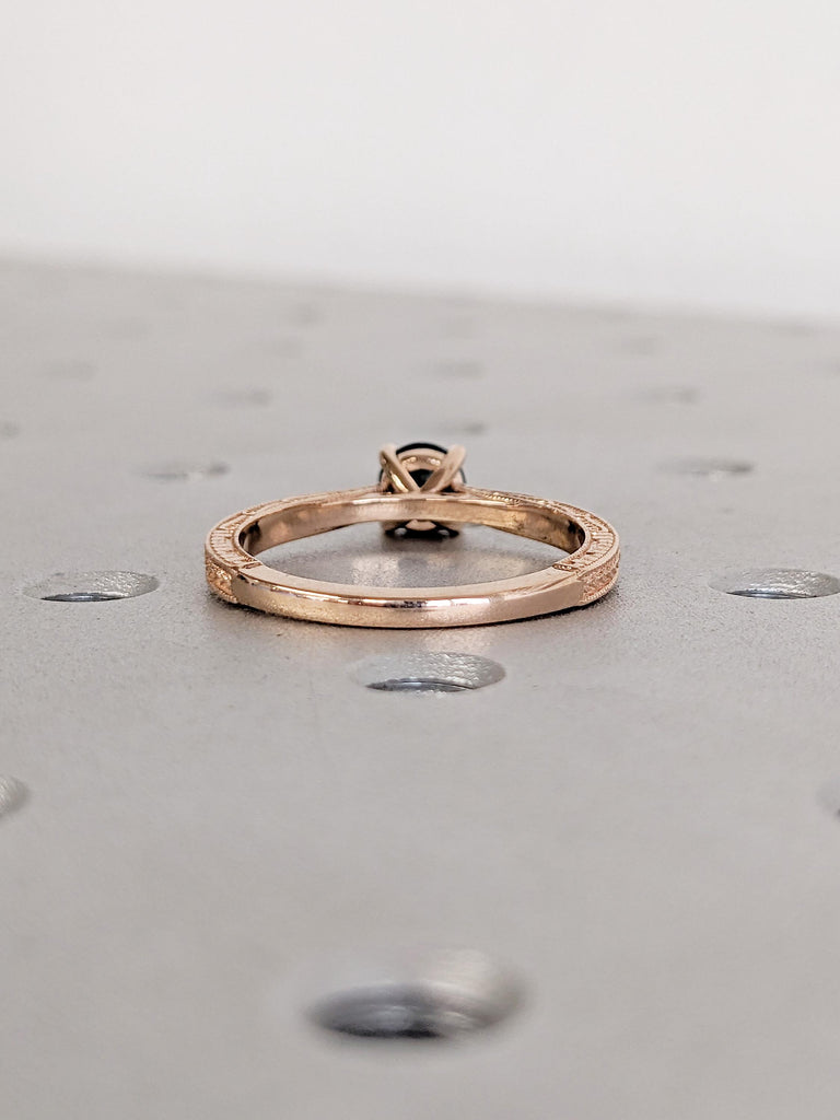 Round Peacock Sapphire Ring, 14k Rose Gold Engagement Ring, Vintage Solitaire Ring, Art Deco Filigree Ring, Montana Sapphire Birthstone Ring
