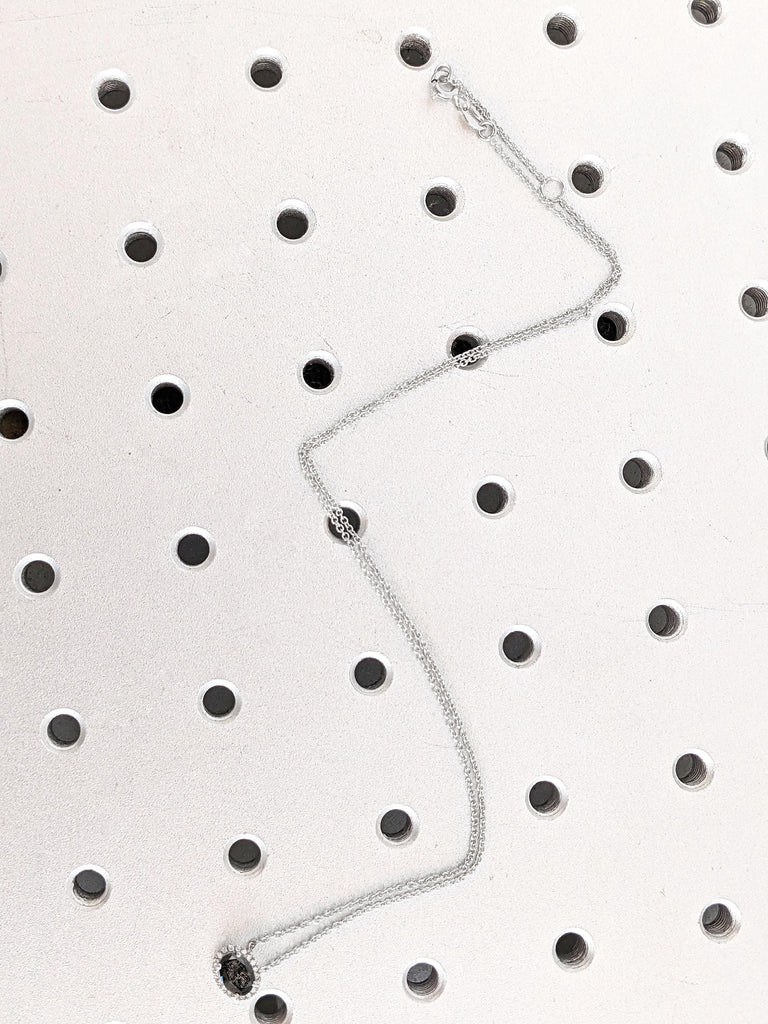 Oval cut East West Salt and Pepper Galaxy Diamond Necklace | Solid Gold Woman Necklace | Delicate Necklace | Dainty Everyday Wear Necklace