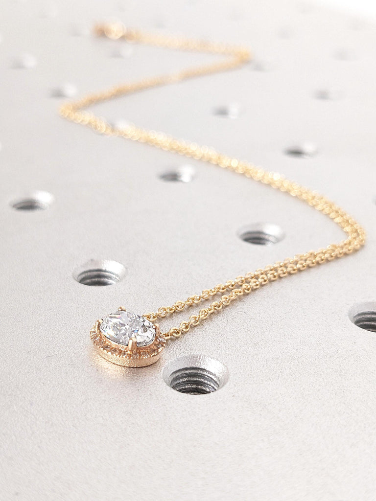 Eco Friendly Lab Created Diamond Halo Pendant Necklace | Gold Chain Necklace | Rose Gold Necklace | Oval Necklace | Oval shape Pendant | Oval Diamond