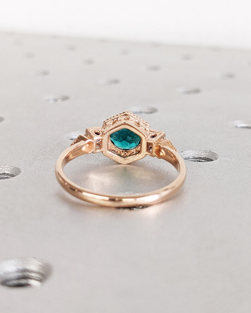 Emerald Ring Vintage Emerald Engagement Ring 14K Rose Gold Ring Unique Antique Wedding Promise Anniversary Ring For Her Birthstone Sapphire