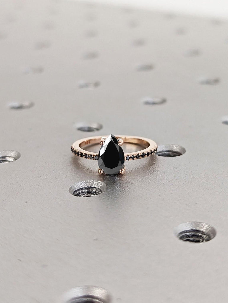 Unique Engagement Rings | Black Gemstone Ring | 1ct, 1.5CT, 2 Carat Natural Black Diamond Ring | 14k Rose Gold Wedding Anniversary Ring Gift for Wife