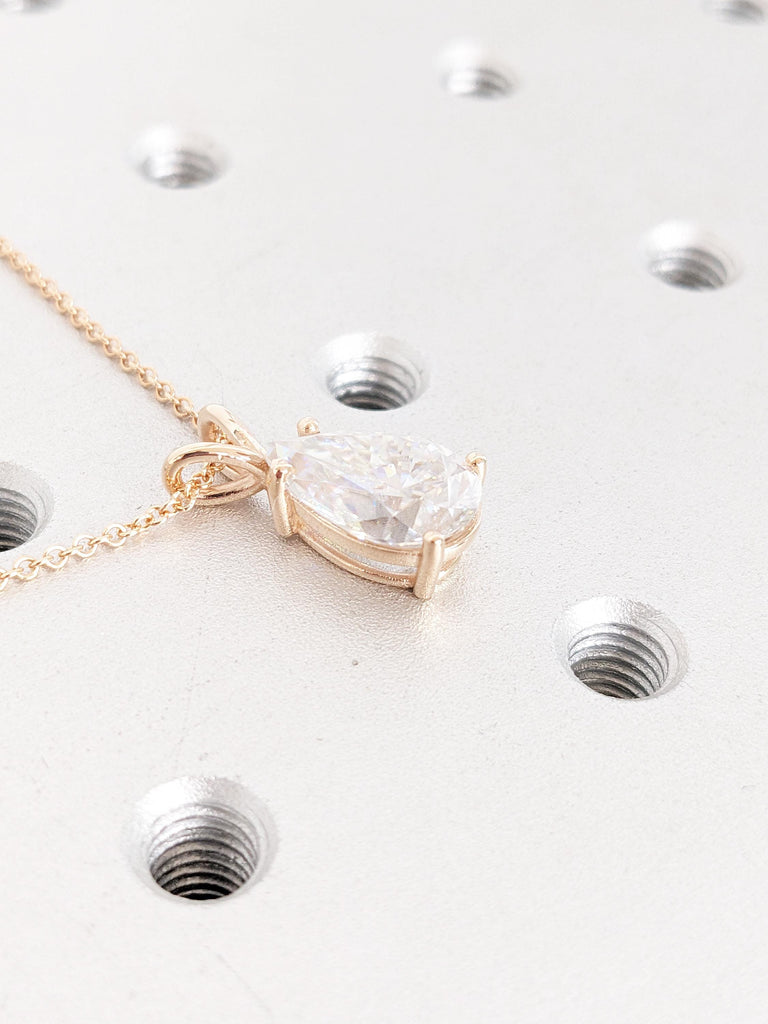 14k Rose Gold Necklace, 3ct Moissanite Necklace Pendant, Women Necklace, Statement Necklace, Unique necklace, Gifts for Mom, Dainty Necklace