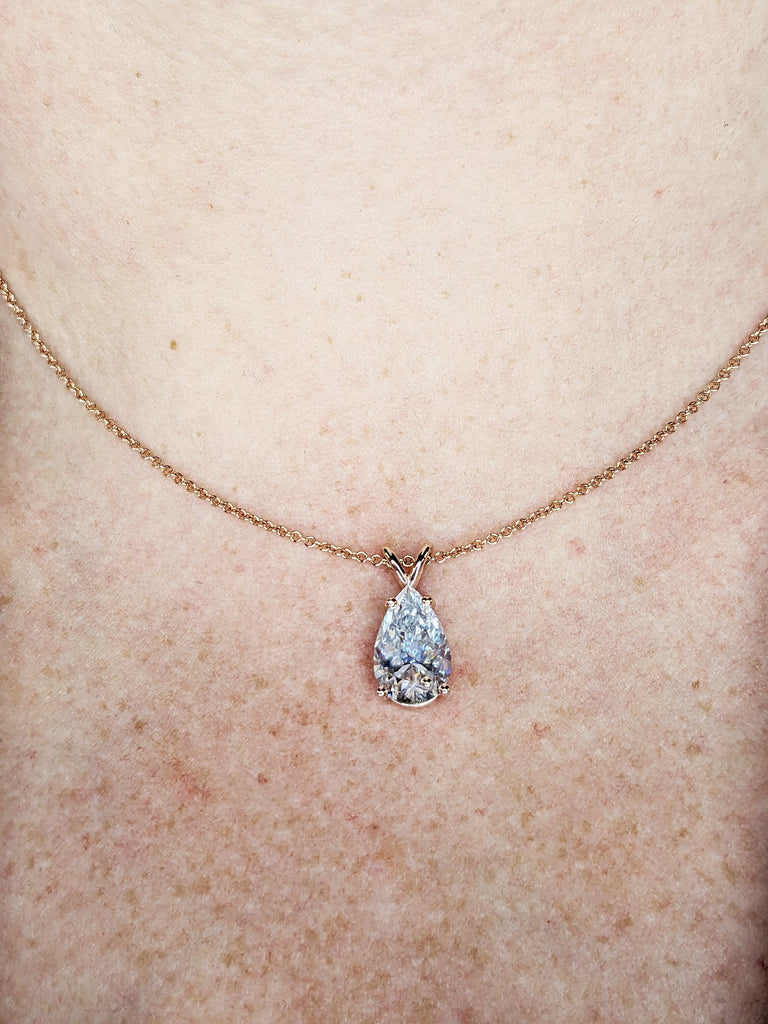 14k Rose Gold Necklace, 3ct Moissanite Necklace Pendant, Women Necklace, Statement Necklace, Unique necklace, Gifts for Mom, Dainty Necklace