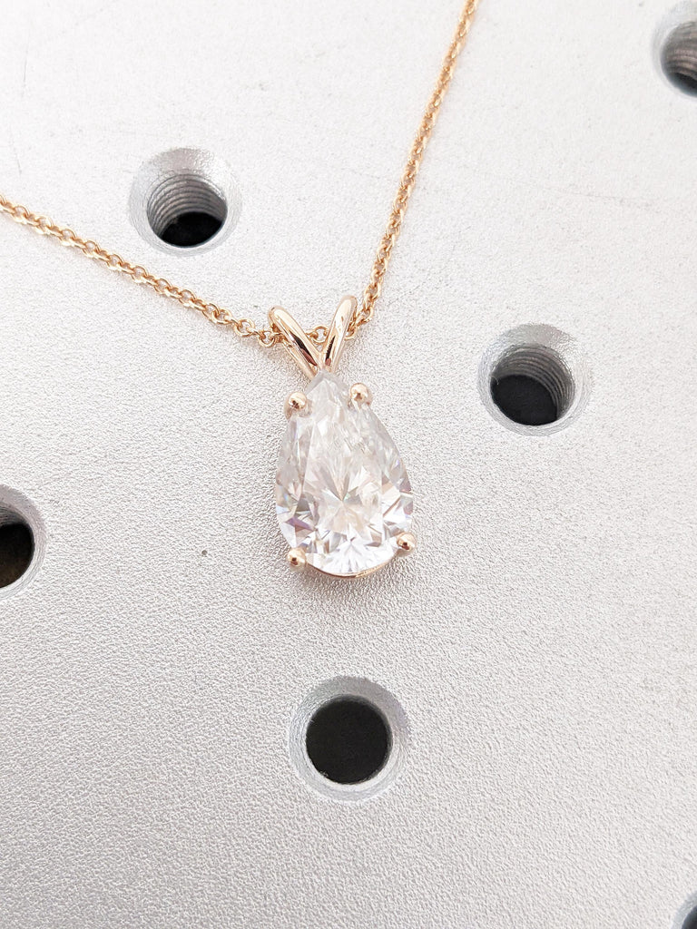 14k Rose Gold Necklace, 3ct Moissanite Necklace Pendant, Women Necklace, Statement Necklace, Unique necklace, Gifts for Mom, Dainty Necklace
