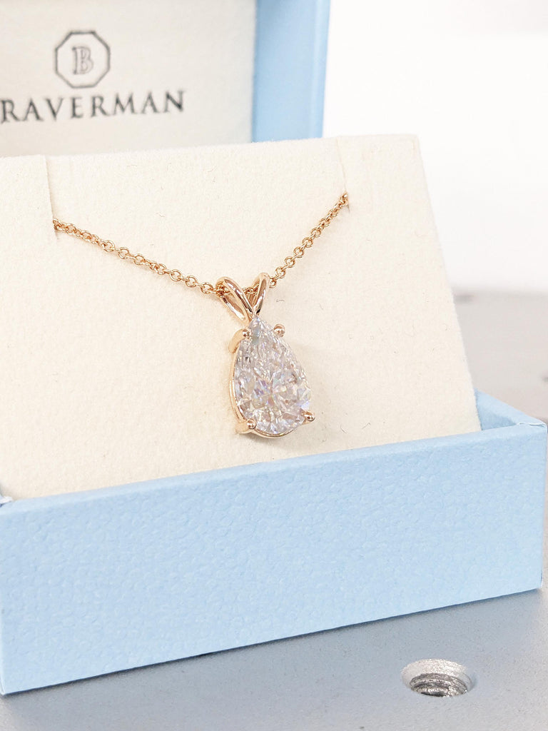 14k Rose Gold Necklace, 3ct Moissanite Necklace Pendant, Women Necklace, Statement Necklace, Unique necklace, Gifts for Mom, Dainty Necklace