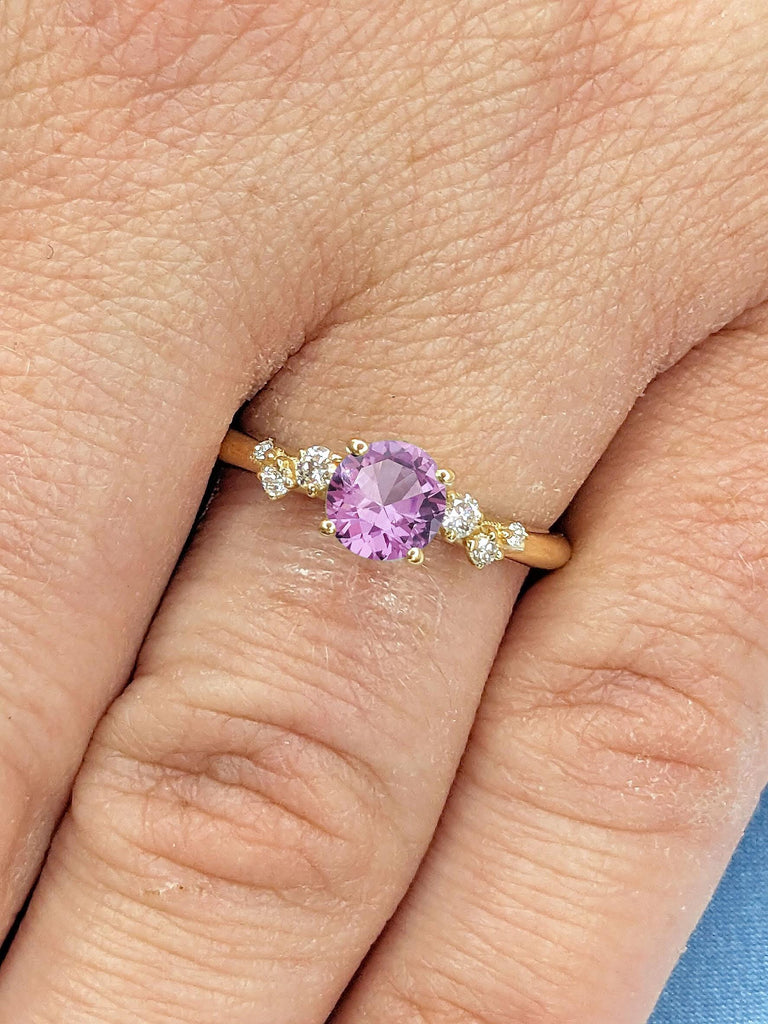 1 Carat Purple Alexandrite and Diamond Engagement Rings for Women | 14k 18k Real Gold Ring | Promise Ring | Snowdrift Ring