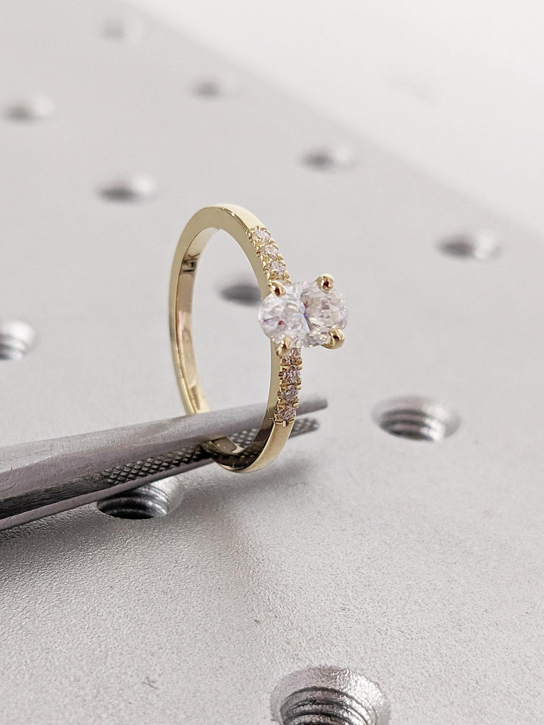 Oval Moissanite Engagement Ring | Dainty 14k Solid Gold Ring | Anniversary Rings for Women | Art Deco Moissanite Rings | Unique Wedding Gift