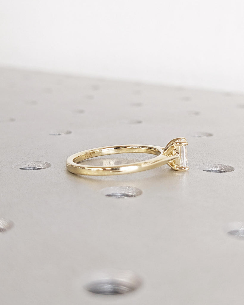 Timeless Emerald cut Moissanite Engagement Ring | 14K Yellow Gold Women's Thin Wedding Band | Personalized Statement Bridal Jewelry for Her