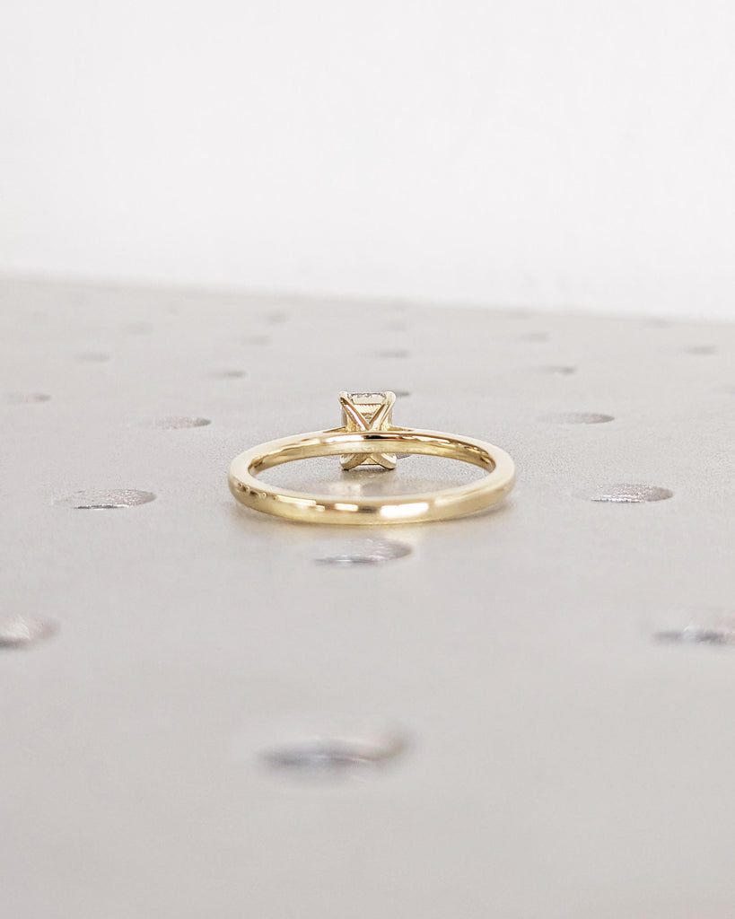 Timeless Emerald cut Moissanite Engagement Ring | 14K Yellow Gold Women's Thin Wedding Band | Personalized Statement Bridal Jewelry for Her