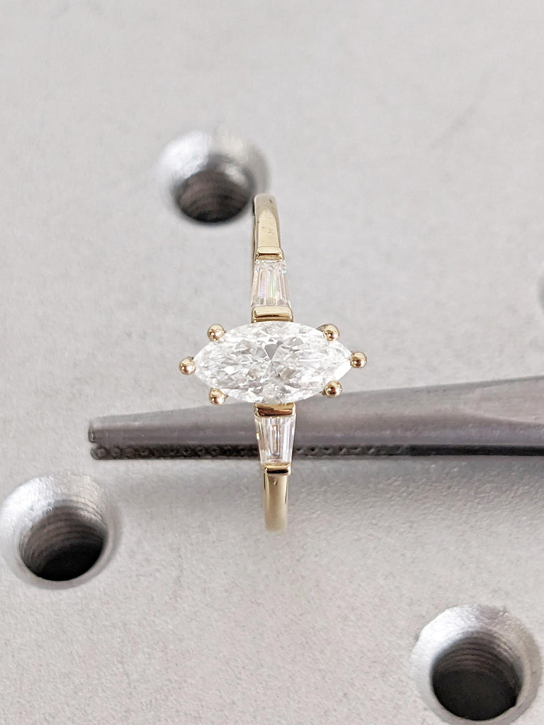 Lab Grown Diamond Marquise Ring, Dainty 14k Gold Engagement Ring, Lab Diamond Ring, Anniversary Ring, Engagement Gift, Tapered Baguette Ring