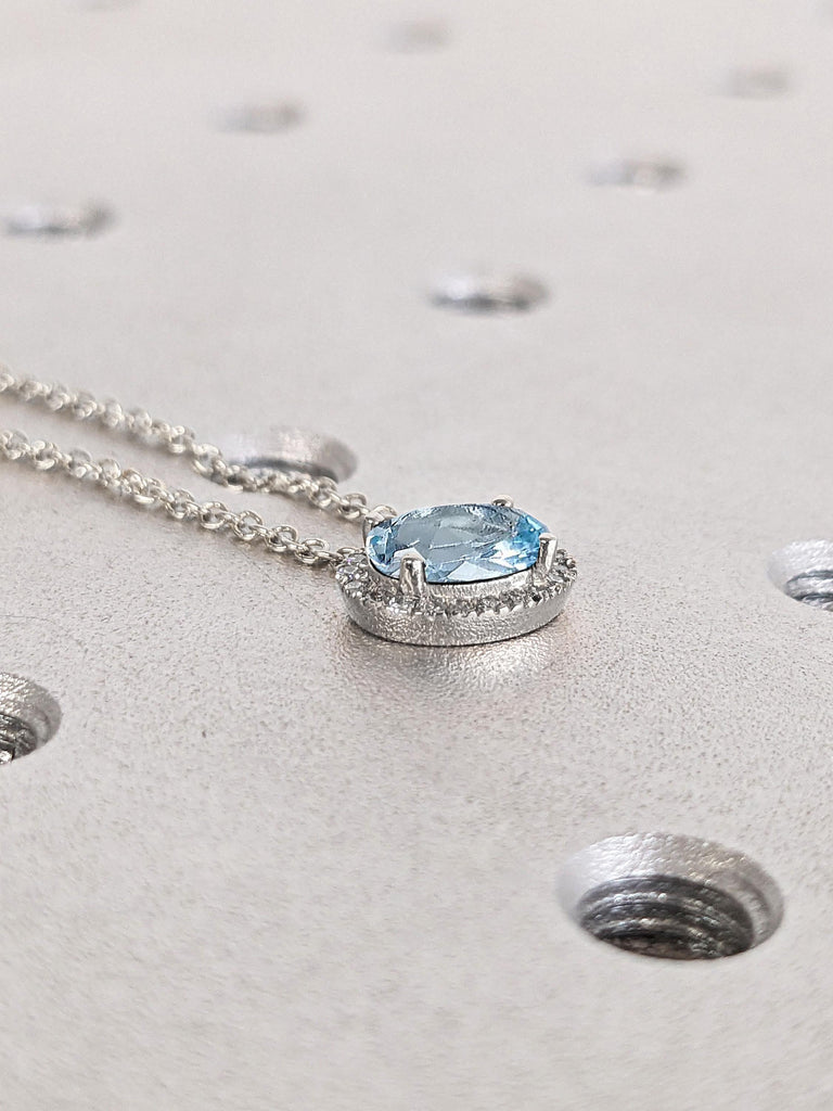 14k Gold Aquamarine Necklace, March Birthstone Necklace, 14k Rose, White, Yellow Gold, Oval Aquamarine, Simple Gem Necklace
