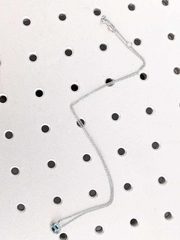 Light Blue Aquamarine Necklace | March Birthstone Handmade Jewelry | Eco Friendly Lab Aquamarine Halo Pendant | Gemstone Necklace for Women